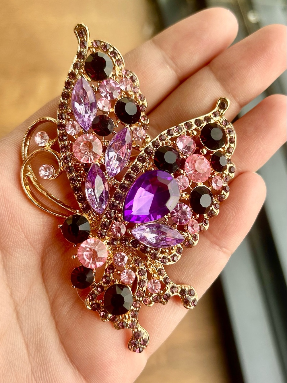 Vintage-Style Elegant Purple & Pink Butterfly Brooch